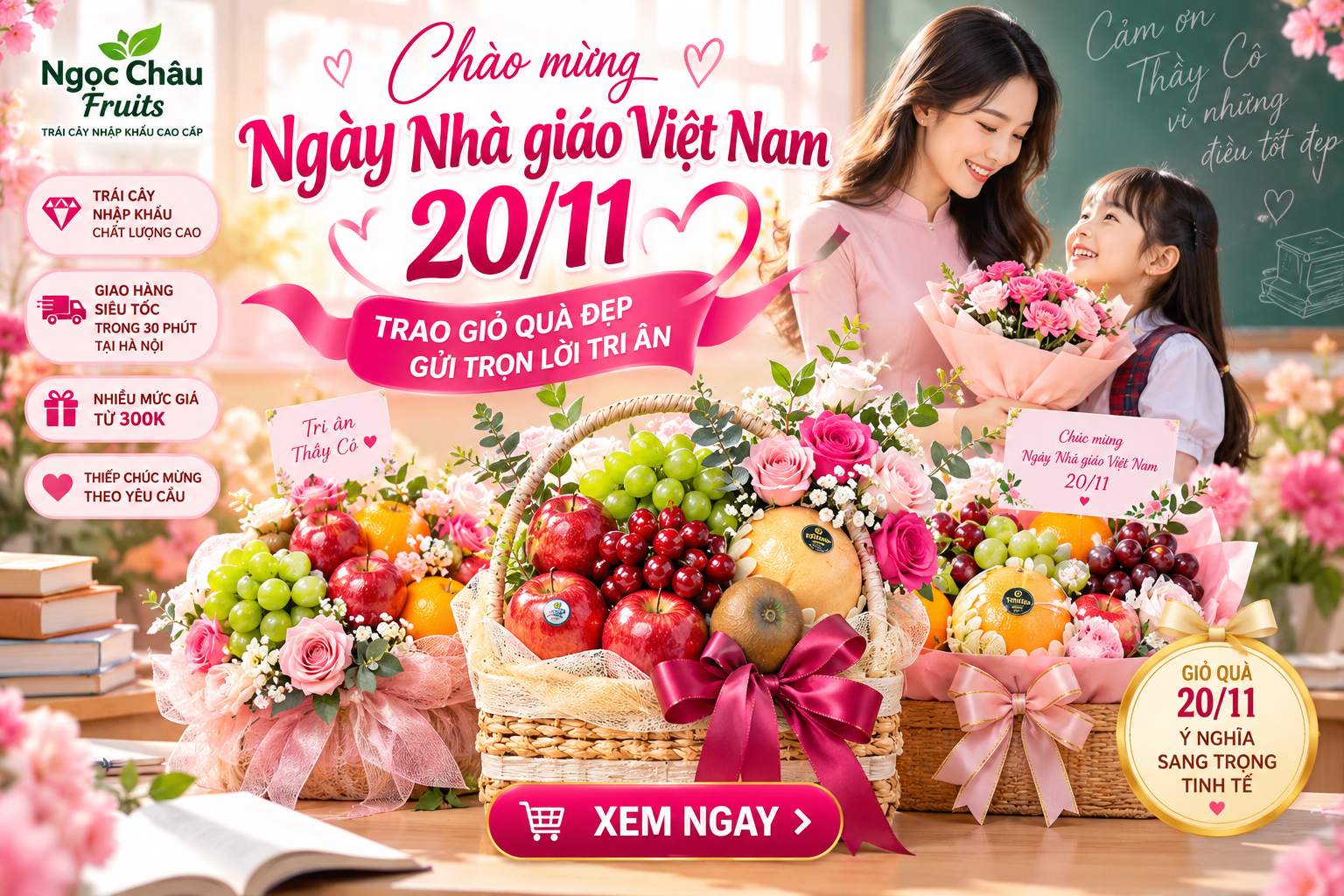 GIỎ HOA QUẢ 20/11 ĐẸP